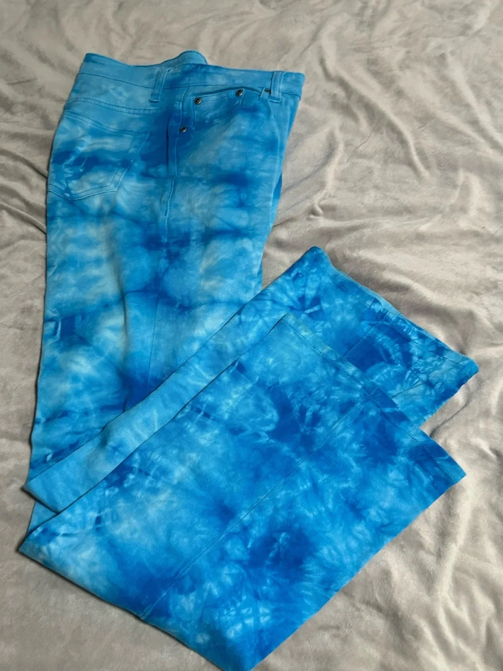 Tie-Dye Blue Flare Jeans - Women’s Wide Leg, flare cut, size 8